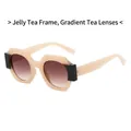 Modern round sunglasses with jelly tea frames and brown gradient lenses for women - Jelly Tea Frame Gradient Tea Lens