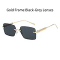 Randlose Sonnenbrille mit goldenen Nietbügeln und grauen Gläsern für Damen und Herren - Goldrahmen Schwarzgrau