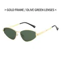 Irregular gold metal sunglasses with olive green lenses and geometric frames - Gold Frame Olive Green Lenses