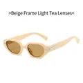 Retro small oval sunglasses featuring a beige frame and light tea lenses with metal accents - Beige Frame Light Tea Lens