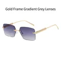 Randlose quadratische Sonnenbrille mit goldenen Nietbügeln und grauen Verlaufsgläsern - Goldener Rahmen Graue Verlaufsgläser