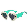 Chic heart-shaped sunglasses in cream white frame with black rivets and green temples - Milk White Frame Grey Lens