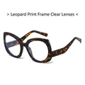 Chic leopard print cat-eye glasses with large frame and clear lenses for stylish women - Tortoise Frame Clear Lens