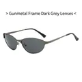 Retro cat-eye zonnebril met gunmetal metalen frame en zwart-grijze lenzen in zijaanzicht - Gunmetal Frame Zwart Grijze Lenzen