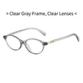 Chic oval cat-eye glasses in transparent grey frames with clear lenses and gold rivets - Transparent Grey Frame Clear Lens