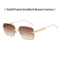 Rahmenlose Sonnenbrille mit Teeglas-Verlauf und goldfarbenen Nietendetails - Goldrahmen Tee Verlaufgläser