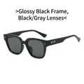 Glossy black TR90 square sunglasses with silver B-logo hardware and dark grey lenses - Glossy Black Frame Grey Lens