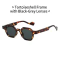 Tortoiseshell geometric sunglasses with dark grey lenses and wavy temple design - Tortoiseshell Frame Black Grey Lens