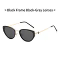 Chic cat-eye sunglasses featuring a black frame with grey lenses and gold metal temples - Black Frame Black Grey Lens