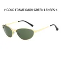 Vintage gold frame sunglasses with dark green oval lenses and stylish slim metal temples - Gold Frame Dark Green Lenses
