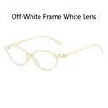 Oval trendy sunglasses featuring creamy white frames and clear lenses with gold rivets - Rice White Frame Clear Lens