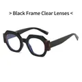 Retro geometric black thick frame glasses with clear lenses and tortoiseshell accents - Black Frame Clear Lenses