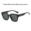 Matte black TR90 square sunglasses with grey lenses and silver star rivets on temples - Matte Black Frame Black Grey Lens
