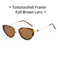 Chic tortoiseshell cat-eye sunglasses with brown lenses and slim gold metal temples - Tortoise Frame Tea Lens