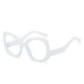 Fashionable oversized white cat-eye butterfly frame glasses with anti-blue light lenses - Solid White Frame Clear Lens
