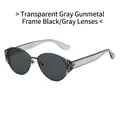 Modische Cat-Eye-Sonnenbrille mit transparentem grauem Rahmen und dunkelgrauen Gläsern - Transparent Grau Gunmetal Rahmen Schwarz Grau Gläser