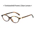 Retro oval tortoiseshell sunglasses with clear lenses and golden metal rivet details - Demi Frame Clear Lens