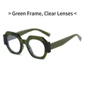 Fashion geometric round sunglasses with green translucent frames and clear lenses - Green Frame White Lens