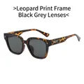 Leopard print TR90 square sunglasses with grey lenses and silver B-shaped temple detail - Leopard Frame Black Grey Lens