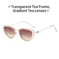 Vintage cat-eye sunglasses with transparent tea frame and gradient brown lenses - Transparent Tea Frame Gradient Tea Lens
