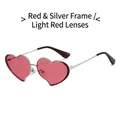 Gafas de sol de corazón con montura metálica rojo plata y cristales rojos claros - Montura Plata Roja / Lente Rojo Claro