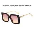 Gafas de sol cuadradas con montura marrón y lentes degradadas rosa y amarillo - Montura Té Rosa Amarillo