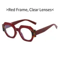 Fashionable deep red geometric sunglasses with leopard print accents and clear lenses - Red Frame Clear Lens