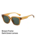 Retro TR90 square sunglasses with tea transparent frames and dark green lenses - Tea Frame Green Lens