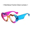 Rainbow gradient heart-shaped sunglasses with brown rhinestones and clear lenses - Rainbow Glitter Frame / Clear Lens
