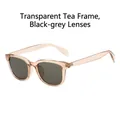 Modern square sunglasses with translucent amber tea frame and dark grey lenses - Transparent Tea Frame Black Grey Lens