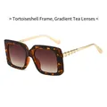 Gafas de sol retro de carey con lentes degradadas en marrón y patillas de metal dorado - Marco de Leopardo Lentes de Té Degradados
