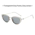 Cat eye sunglasses with transparent grey frame, grey lenses and slim silver metal temples - Translucent Grey Frame Grey Lens
