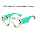 Fashion heart-shaped sunglasses with cream polka dot frame and green translucent temples - Milk White Frame Clear Lens