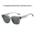 Transparent grey TR90 square frame sunglasses with grey lenses and metal rivets - Jelly Grey Frame Grey Lens