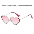 Gafas de sol de corazón de moda con montura plateada rosa y lentes degradadas - Montura Plata Rosa / Lente Rosa Degradado