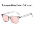 Fashionable square sunglasses with transparent grey frames and pink lenses for street style - Transparent Grey Frame Pink Lens
