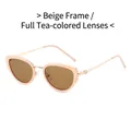 Chic cat-eye sunglasses with beige frames, tea-colored lenses, and slim gold metal temples - Beige Frame Tea Lenses