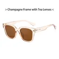 Fashionable square TR90 sunglasses with transparent champagne frames and tea lenses - Champagne Frame Tea Lens