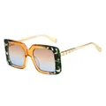 Square tortoise sunglasses with tea blue gradient lenses and bamboo gold metal temples - Tea Tortoise Frame / Brown Blue Lens