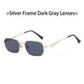 Geometric silver metal sunglasses with dark gray lenses for street fashion - Silver Frame Black Grey Lens