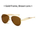 Lunettes de soleil aviateur dorées avec verres marron et monture rétro à double pont - Monture Dorée Verres Ambrés