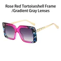 Square tortoise sunglasses in rose red and blue with gold metal temples and gradient grey lenses - Rosy Tortoise Frame / Gradient Grey Lens