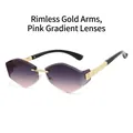 Gafas de sol geométricas sin montura con marco dorado y lentes degradadas rosa - Marco Dorado Lentes Gris Rosa