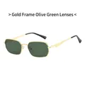 Irregular hexagon sunglasses with gold metal frame and olive green tinted lenses - Gold Frame Olive Green Lenses