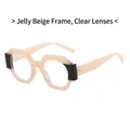 Chic jelly tea frame sunglasses with clear lenses and black hinge accents for women - Jelly Brown Frame
