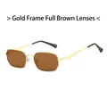 Retro-Polygon-Sonnenbrille mit goldenem Metallrahmen und braunen Gläsern für Damen - Goldener Rahmen Braune Gläser