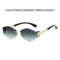 Gafas de sol geométricas sin montura con patillas doradas y lentes verdes degradadas - Marco Dorado Lente Verde Degradado