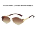 Irregular rimless sunglasses with gold metal frame and gradient brown lenses - Gold Frame Gradient Tea Lens