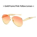 Lunettes de soleil pilote vintage avec monture en métal doré et verres dégradés rose-jaune - Monture Dorée Verres Rose Jaune