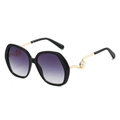 Oversized black square sunglasses with purple gradient lenses and pearl-accented gold temples - Black Frame Dual Grey